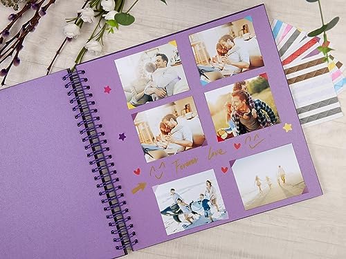 potricher 12 x 12 Inch Large DIY Scrapbook Photo Album 80 Pages, Purple | Thick Kraft Paper Scrap Book Photo Albums, Memory Book for Wedding, Anniversary, Baby, Family, Travel, DIY Projects