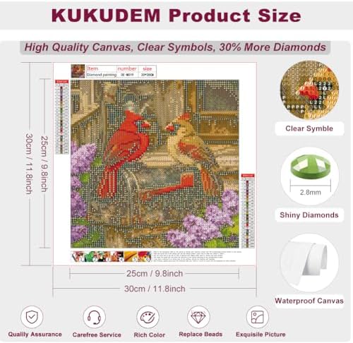 KUKUDEM Cardinal Diamond Painting Kit for Adults, Diamond Art Kit 12x12inch