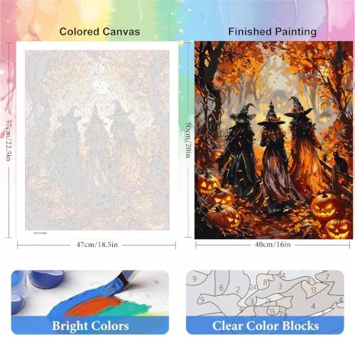 bleihum Halloween Paint by Numbers Kit for Adults Witch 16x20inch