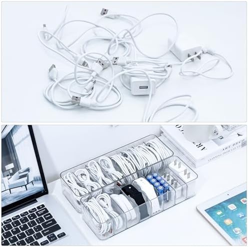 Clear Cable Cord Organizer Box for Desk Drawer, Plastic