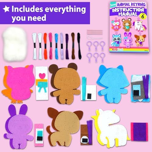 KRAFUN Unicorn Animal Sewing Keyring Kit for Kids Ages 7-12 | 6 Dolls