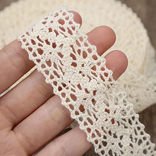 Beige Lace Ribbon 12 Yards Cotton Sewing Lace Trim Crochet for Crafts, Gift Package Wrapping, Bridal Wedding Decoration, Scrapbooking Supplies