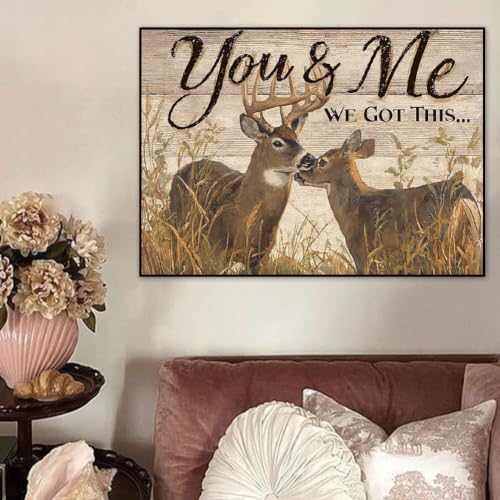 WCHUIMM Diamond Painting Kits for Adults Rustic Deer, 5D Wildlife Deer Diamond Art Kits, Round Full Drill Dot Painting You & Me We Got This DIY Gem Crafts Home Wall Decor Gift 16x12 Inch