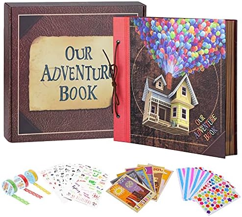 Scrapbook Photo Album, Our Adventure Scrap Book, 12 Inches by Inches Embossed Words Hard Cover Movie Up Travel Scrapbook for Anniversary, Wedding, Travelling, Baby Shower, etc (Scrapbook-Balloon)