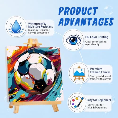 AUKELHJ Paint by Numbers Kit for Kids with Frame, Soccer, 8X8 inch