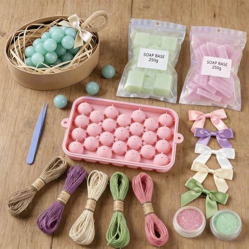 DIY Grape Soap Making Kit for Beginners, Complete Handmade Craft Set with Molds, Mica Powder, Natural Soap Base & Tweezers, Colorful Twine Ropes & Decorative Bows, Home Decor, Gift Ready