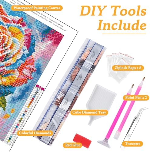 Diamond Art Kits for Adults & Beginners, Colorful Rose Diamond Painting Kit