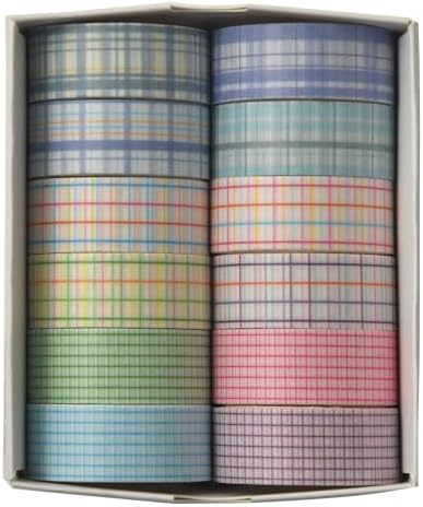 12 Rolls Grid Washi Tape Set Plaid Arts Adhesive Tapes Basic Patterns Decorative Masking Tape Sets for Craft, Kids, Scrapbook, DIY, Gift Wrapping (Style Three)