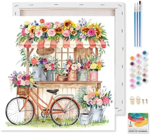 Flower Shop Framed Paint by Numbers Kit for Adults Beginner 10x10 inch