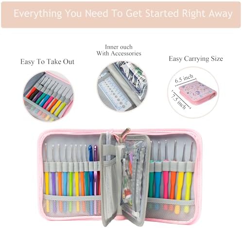 SHAXANO Crochet Hooks Kit with Case, 95-Piece, Ergonomic Crochet Needles Weave Yarn Kits DIY Hand Knitting Art Tools for Beginners and Experienced Crochet Lovers