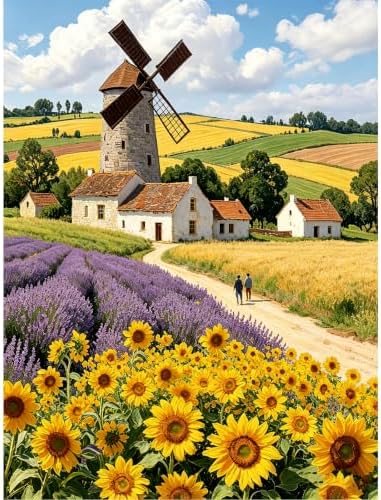 Sunflowers Windmill 5D Diamond Art Kit for Adults Full Drill Canvas