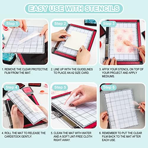 Briartw 5 PCS Low Stick Mat Sticky Non-Slip Flexible Gridded Stamp Mats, 2 Standard and 3 Mini Multi-Use Low Tack Mat for Stamping Platform Adhesived Sheet Stamp Scrapbooking Craft Accessory