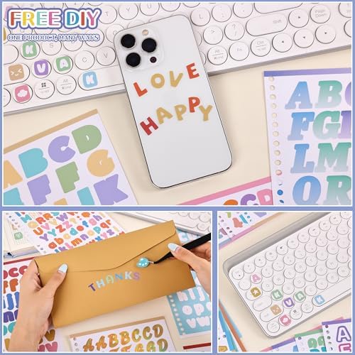 1700+ Pcs Alphabet Stickers, 30 Sheets Self-Adhesive Mixed-Size Mini Letter Colorful Alphabet Number Sticker for Labels DIY Crafts Art Making, Decals for Sign, Notebook, Classroom, Door, Card Decor