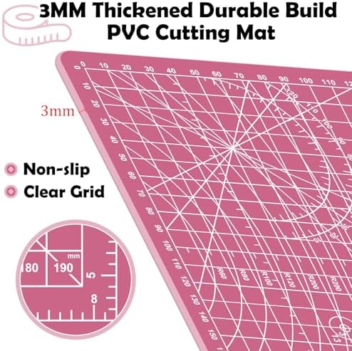Sewing Cutting Mat 8in x 6in,Small Self Healing Cutting Board A5 Rotary Cutting Mat for Crafts Pink Double Sided Thickened PVC Craft Cutting Board for Quilting Hobby Fabric Precision