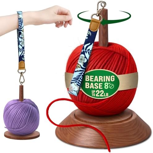 BARVA 2 in 1 Upgraded Table Chunky Yarn Holder 22 Lb & Mini Wristlet Spinner | Bracelet Spindle On the Go for Travel & Car | Wood Crochet Accessories | Compact Fiber Tools | Top Crafts Gifts for Women