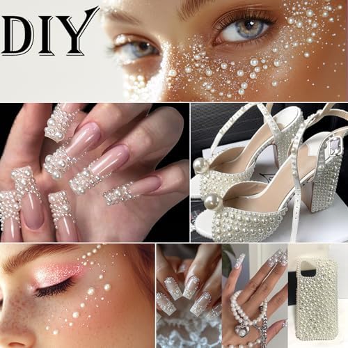 Canvalite Flatback Nail Pearls for Crafting, Multiple Sizes Half Pearls with 5Pcs B7000 Jewelry Glues & Picker Tools Bedazzling Bead for DIY Crafts Clothing Tumblers Shoes Decors Nail Art