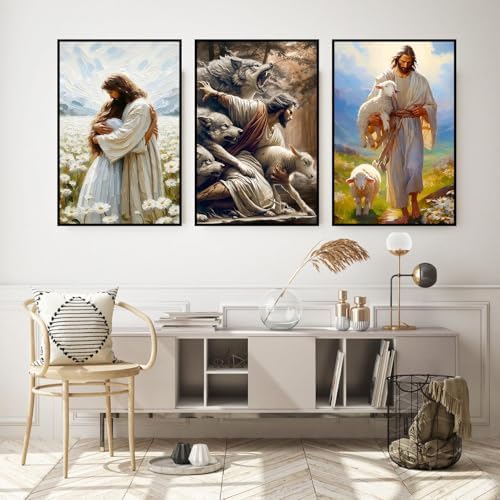 Axquilon 3 Packs Jesus Framed Paint by Numbers Kit for Adults 8x10in