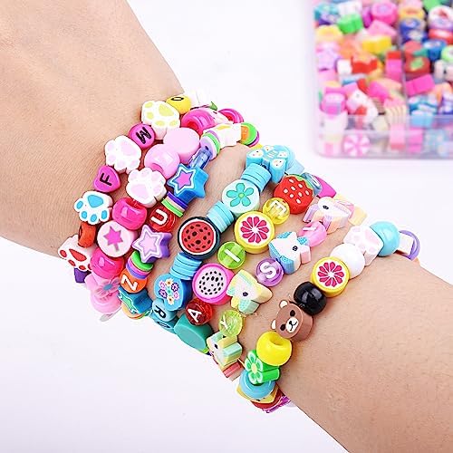 1000PCS Polymer Clay Beads Bracelet Making kit, 24 Style Cute Fun Beads Fruit Beads Charms for Jewelry Necklace Earring Making DIY Accessories for Women Girls