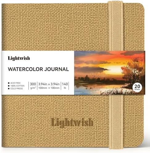 Watercolor Journal - 100% Cotton Cold Press Paper | 20 Sheets 40 Pages | 300GSM (140lb) | PU Leather Cover Watercolor Sketch Books for Artists Painting,Mixed Media 3.9in x 3.9in