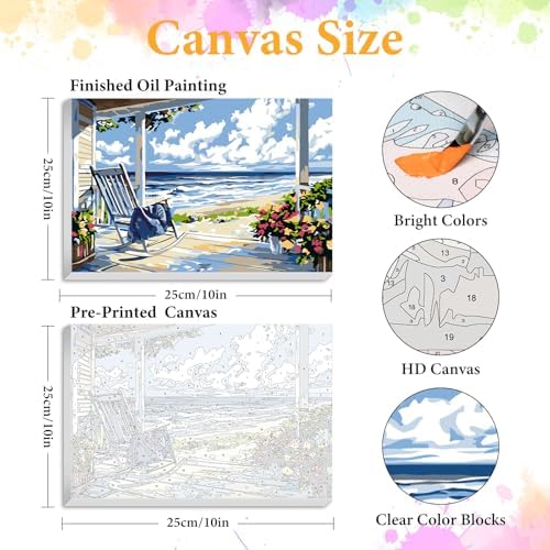 Framed Paint by Numbers Kit for Adults, Coastal Beach House 8x12 Inch