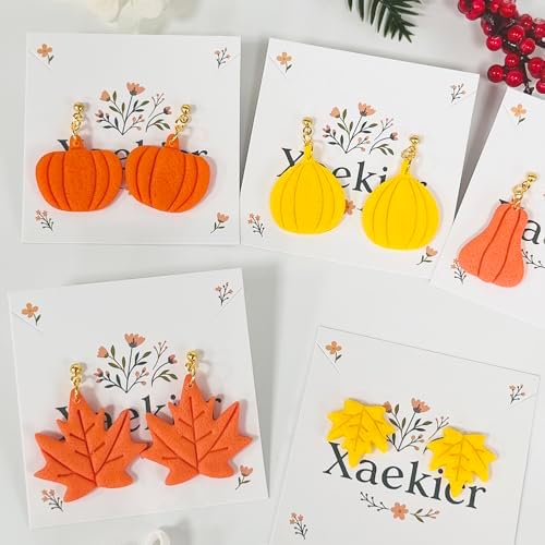 Xaekicr Fall Leaf Pumpkin Polymer Clay Cutters Set – 5 PCS Autumn Clay Earring Cutters for Jewelry Making – Polymer Clay Molds & Clay Tools for Fall DIY Crafts