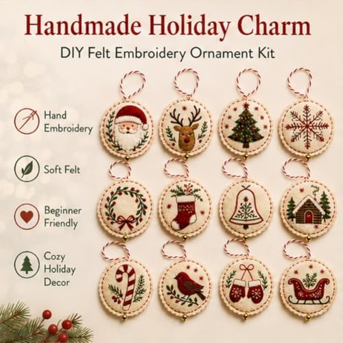 DIY Felt Christmas Ornament Kit,Hand Embroidery Christmas Ornaments kit