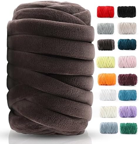 Chunky Yarn for Hand Knitting- Velvet Chenille Tube Yarns- Jumbo Yarns for Blankets, Pet Beds, Machine Washable (0.66 Lb/18.59 Yd), Easy No-Tool Arm Knitting & Crochet Project Yarn (Dark Brown)