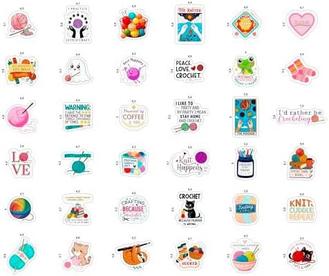 100Pcs Crochet Stickers for Water Bottle, Laptop - Knitting Stickers Vinyl Waterproof - Crochet Gifts for Crocheters - Gift for Women & Men