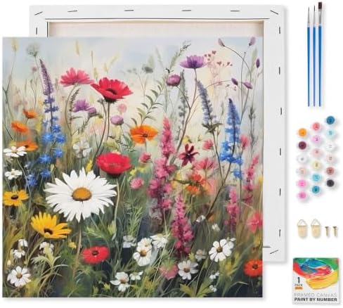 Kalonyth Flowers Framed Paint by Numbers Kit for Adults Beginner 10x10 inch