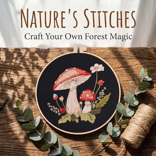 Harimau Adult Beginner Embroidery Starter Kit, Complete Set with 4 Patterns, 2 Hoops, Needles, Scissors, Instruction Guide & Stitching Video Tutorials