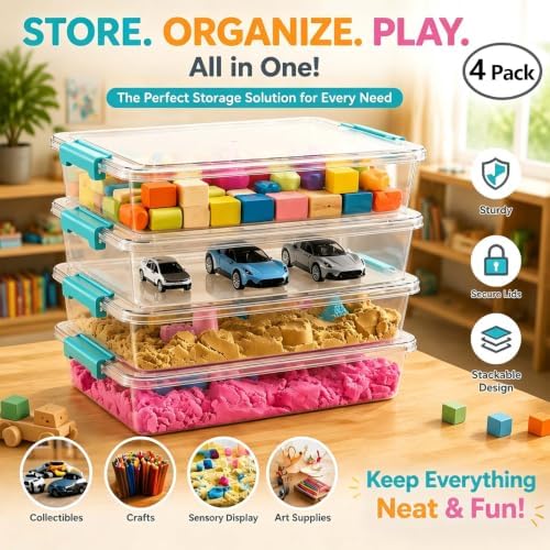 6 QT Clear Plastic Storage Bins with Lids, Stackable Sensory Bins, Clip Box