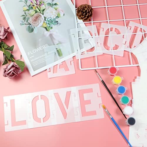 YEAJON 11 Inch Letter Stencils Symbol Numbers Craft Stencils, 42 Pcs Reusable Alphabet Templates Interlocking Stencil Kit for Painting on Wood, Wall, Fabric, Rock, Sign, DIY Art Projects