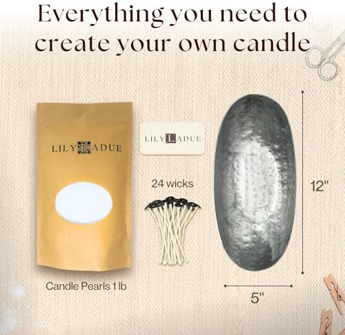 LILY LADUE Sand Candle Kit - 1Lb/16Oz Pearled Candles Sand and Wicks (24) with Silver Holder, Unscented Aroma Beads, Reusable Pearled Candle Wax for DIY Home Kit, Powder Beads Refill Available