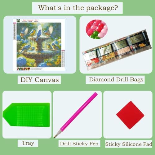 GEWOUVIN Fountain Bird Diamond Art Kits for Adults, Diamond Painting Kit for Beginners, Round 5D DIY Diamond Dots Art,Full Drill Painting Kit Art and Crafts for Adults Home Wall Decor【13.8x13.8inch】