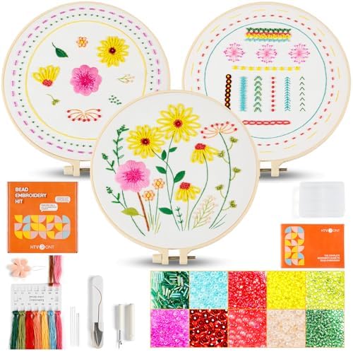HTVRONT Sparkling Bead Embroidery Kit, 3 Sets, for Creative Decor