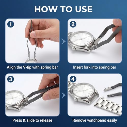 V Shaped Watch Spring Bar Tweezers, Aluminum Alloy Spring Bar Pliers Tool for Watch Band Adjustment & Strap Link Removal, Professional Watch Repair Accessories for Watchmakers