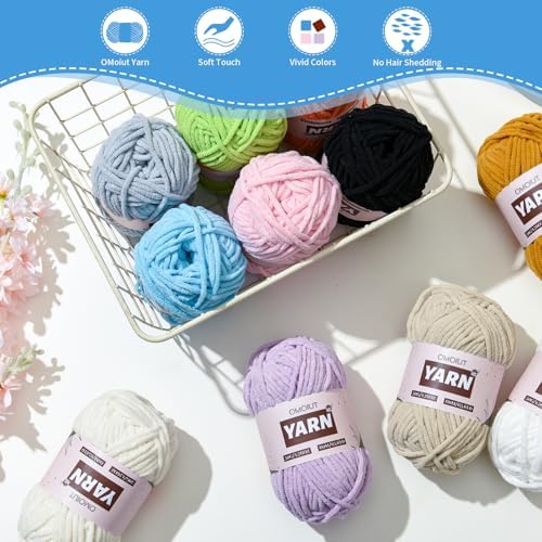 Plush Chenille Chunky Crochet Yarn - Baby Yarn for Crocheting Soft - Velvet Yarns Knitting for Blankets Crafts - Fluffy Amigurumi Yarns 50g / 65.6yd (Snow White)