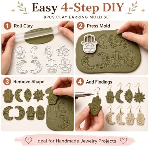 8Pcs Hamsa Hand Polymer Clay Cutters, Boho Moon Sun Molds
