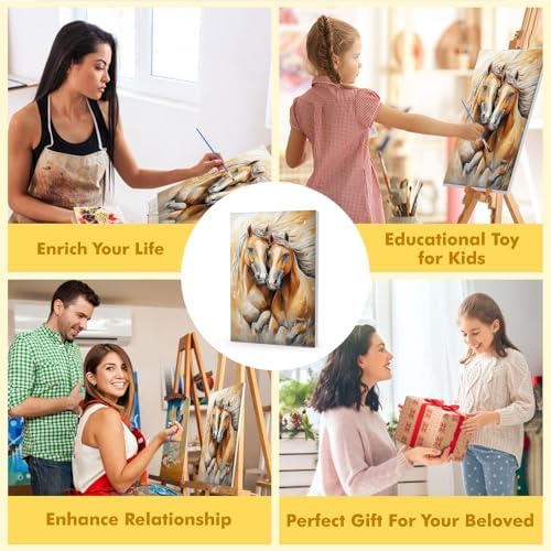 Bowetile Framed Paint by Numbers Horse for Adults Beginners, Adults' Paint-by-Number Horse Kits, Easy Adult Paint by Number Kits on Canvas, Acrylic Animals Number Painting for Home Decor, 8x12in