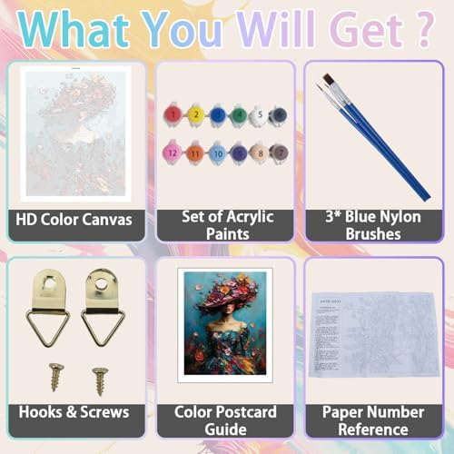 WULINHUAFA Women Paint by Numbers Adults Beginner 16x20 Inch | Women Adult Paint by Number Kits, DIY Acrylic Oil Easy Painting by Numbers for Gifts Home Wall Decor Without Frame