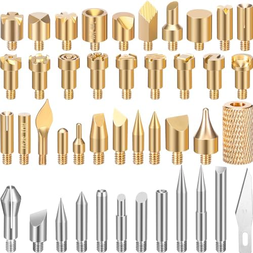 Lothee 43 Pcs Wood Burning Tips Kit, Wood Burning Letters Numbers Alphabet Stamps Stencils Templates for Stippling Embossing Branding Crafts Personalization Tools Gift for Dad(Different Shape)