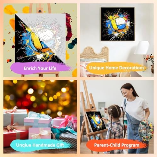 Volleyball Paint by Numbers Kit for Kids, 8x8 inch