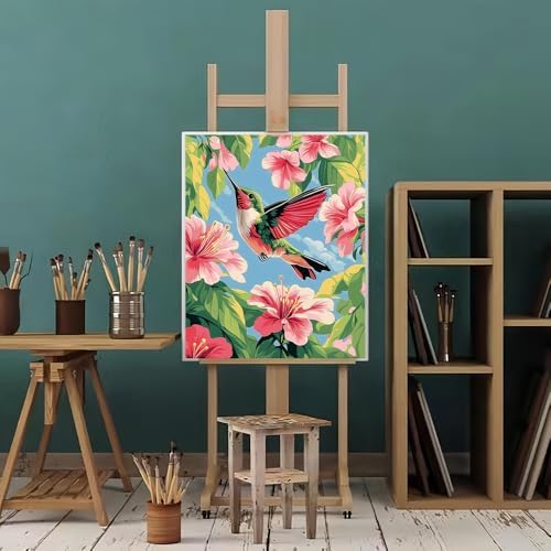 Natuyalo Paint by Numbers Kit for Adults Beginner, Hummingbird Adult Paint by Number Kits on Canvas, Animals DIY Acrylic Paint by Number for Adults for Home Decor Gift 16x20 inch