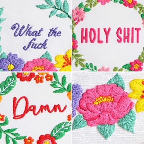 Louise Maelys 3 Pack Floral Quote Embroidery Kit for Beginners Craft