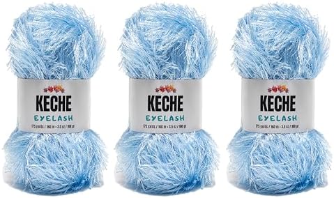 Eyelash Fun Fur Yarn - Premium Soft Crochet Yarn DIY Hand Knitting 100% Polyester 175 Yds 3.53 Oz (Pack of 3) - Baby Blue