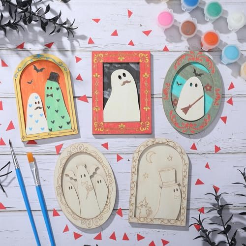 Simgoing 12 Set Adult Halloween Craft, Wood Ghost DIY Frame, Funny Style