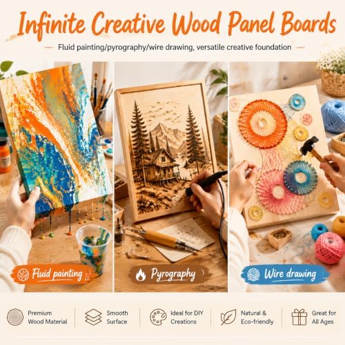 Frcctre 6 Pack 9 x 12 Inch Wood Canvas Panels, Unfinished Wooden Canvas Boards Wood Cradled Painting Panel Boards for Pouring, Art, DIY Crafts, Burning