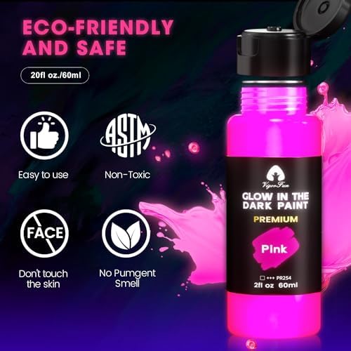 26 Pcs Glow in the Dark Acrylic Paint Set, 10 Colors (2oz/60ml)