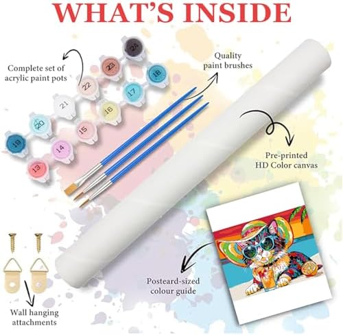 Paint by Numbers Kit for Adults Beginners,Abstract Beach Vacation Cat Frameless Beginner DIY Acrylic Watercolor Oil Painting,Animal Digital Painting for Home Wall Decoration and Gifts (16x20 inches)