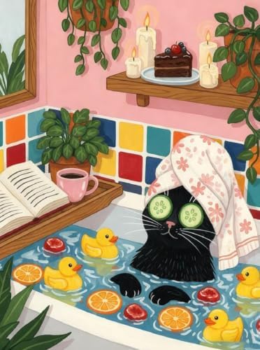 DYAIYYMQ Black Cat Stamped Cross Stitch Kit for Adults 15.7x11.8 inch